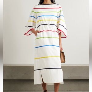 Rosie Assoulin Ribbon Caftan Dress in crisp Cotton Poplin boatneck